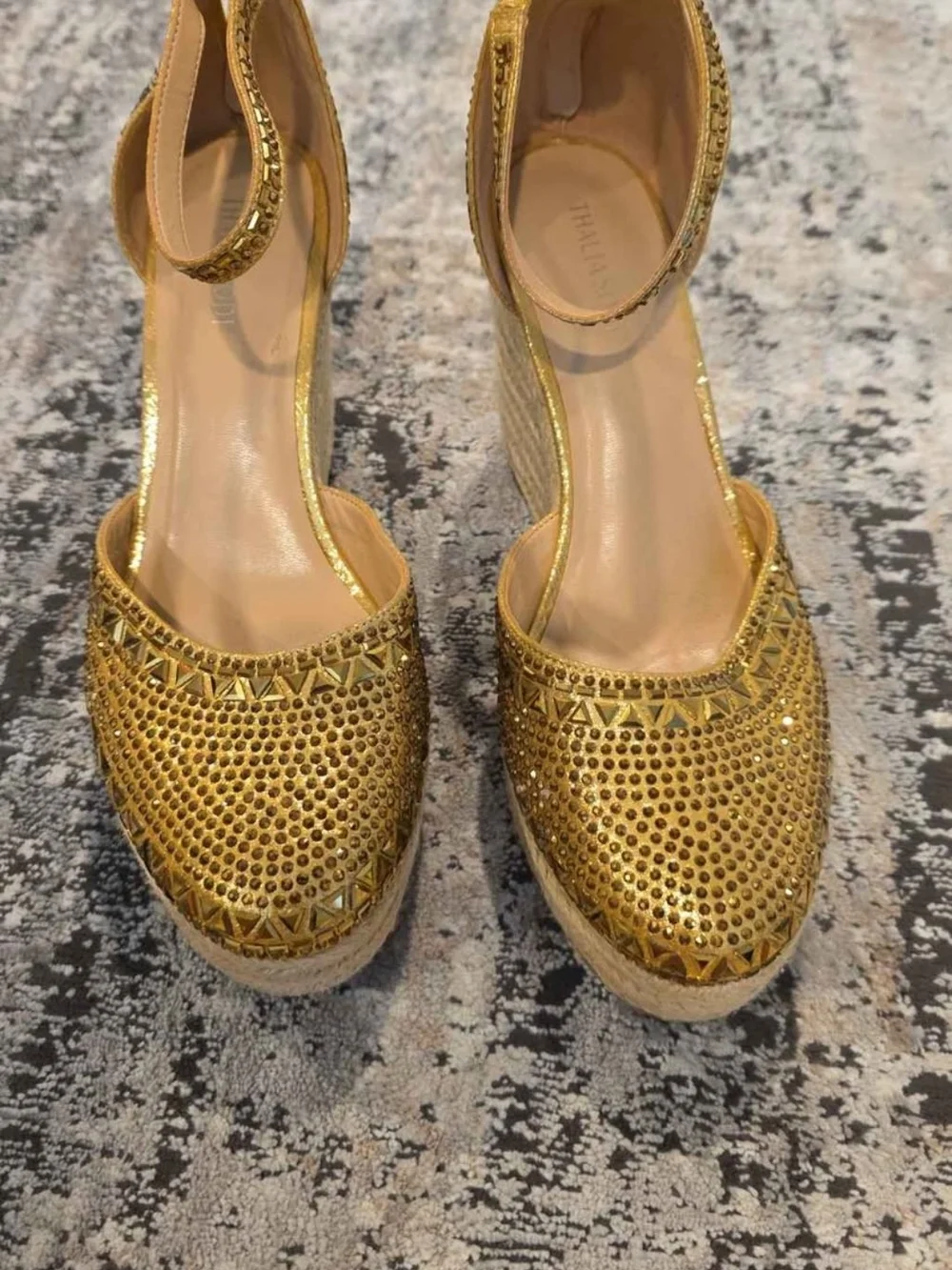 Gold Embellished Wedge Espadrilles - Women